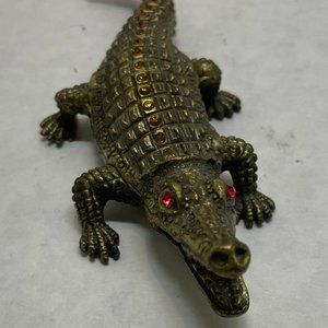 Alligator- Pewter Jeweled Trinket Box with enameled inside with magnetic close